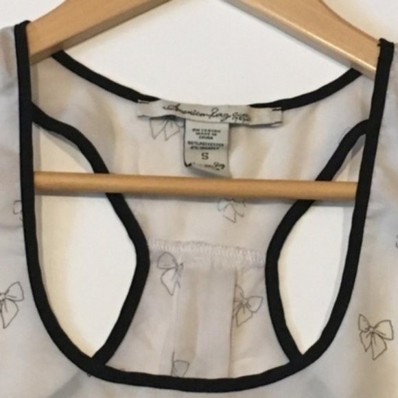 American Rag Sheer Off White & Black Bow Outline Racerback Tank Top - Picture 7 of 10